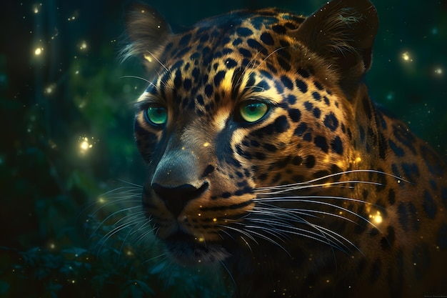 Leopard portrait close up on dark background Neural network AI generated