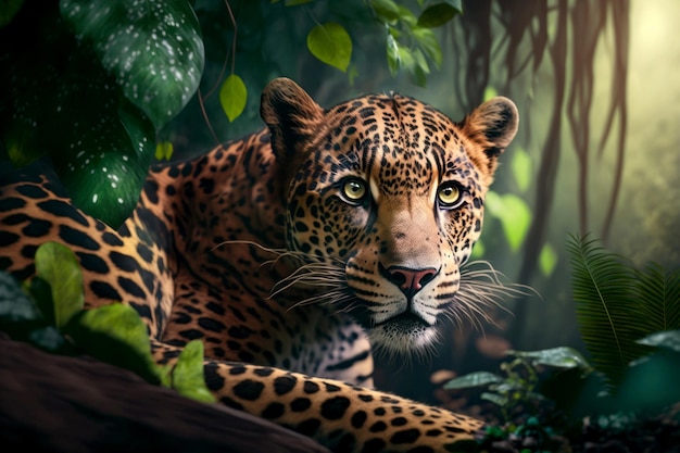 Leopard portrait on jungle background Generative AI