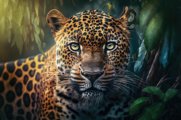 Leopard portrait on jungle background Generative AI