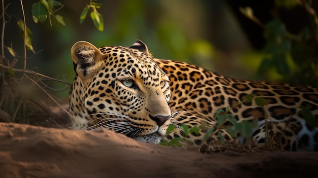 A leopard resting in the jungle