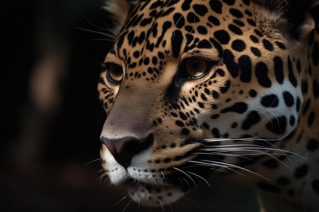 A leopard's face is shown in this close up image.