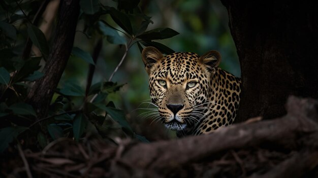 A leopard in a tree in the jungle