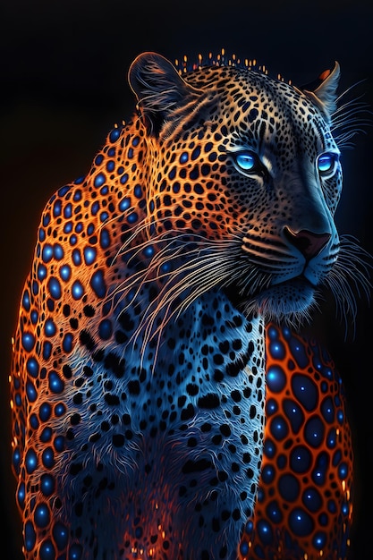 A leopard with blue eyes is a colorful image.