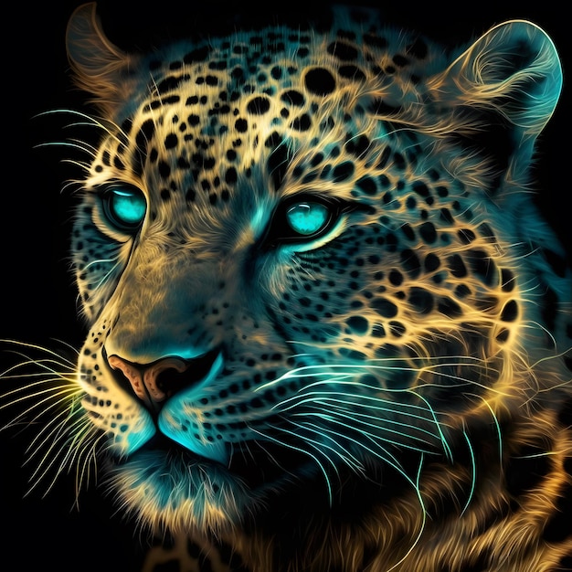 A leopard with blue eyes is a digital painting.