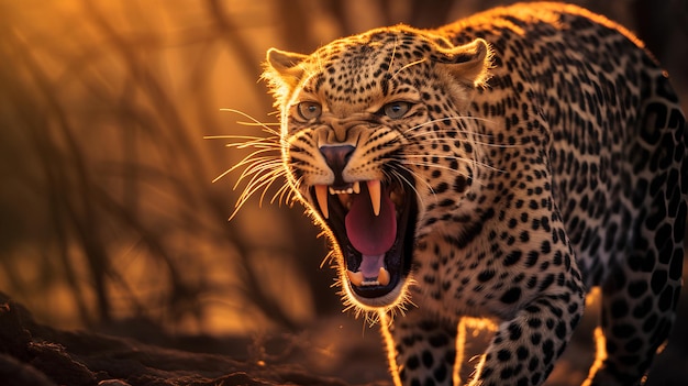 Photo a leopard with its mouth open showing its teeth