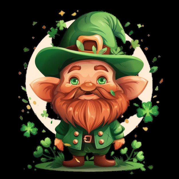 Leprechaun among clovers at a festive celebration