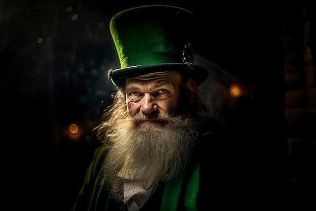 Leprechaun man with green hat and beard St Patrick's Day