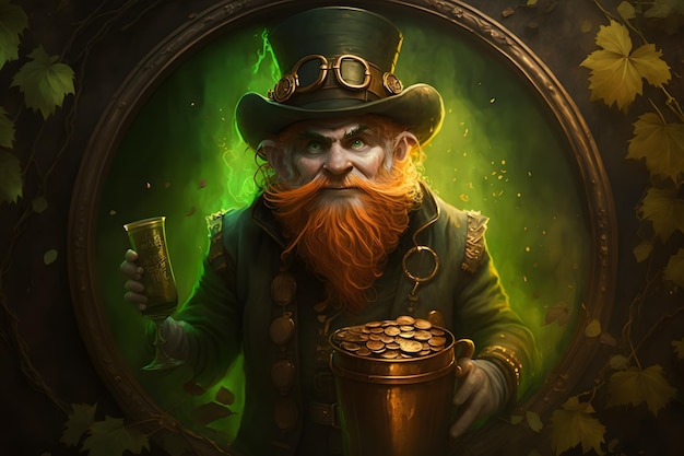 A leprechaun with a bucket of gold