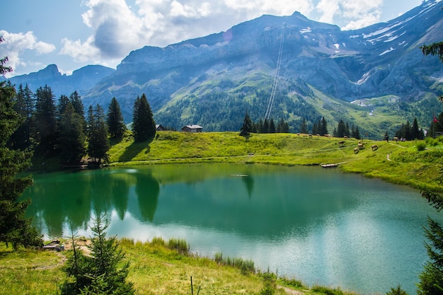 Les diablerets in lake of retaud in valais in swiss