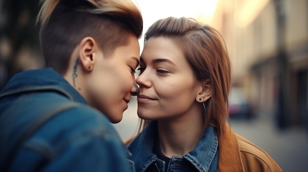 Lesbian couple enjoying a date Generative AI