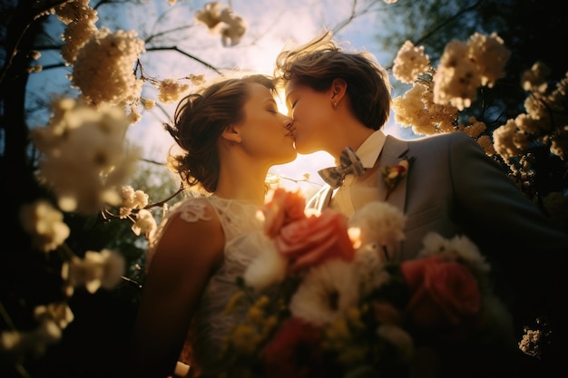 Lesbian wedding Two girls kissing in nature