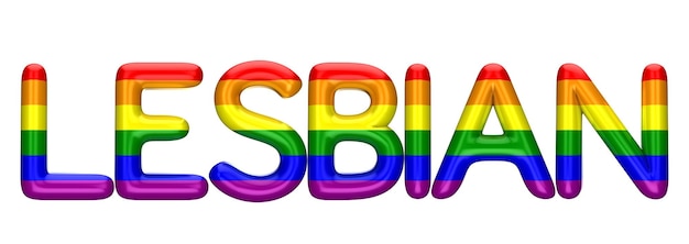 Lesbian word made from shiny LBGT gay pride rainbow letters 3D Rendering