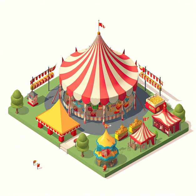 Let the Entertainment Begin Cartoon Isometric Circus Tent in an Amusement Park