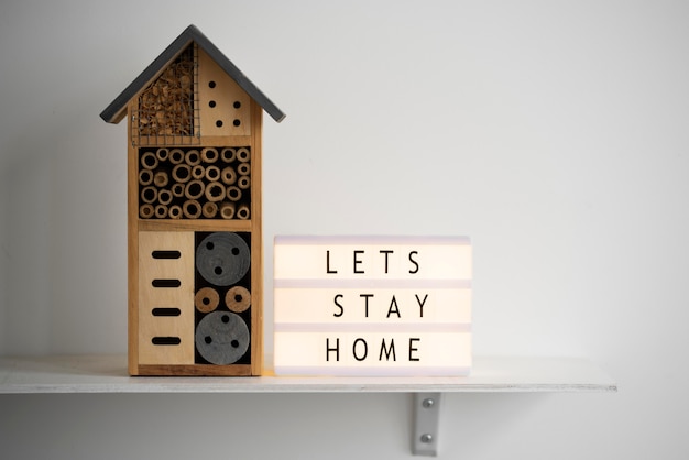 Let's stay home message on lightbox