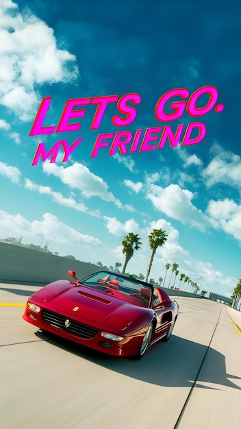 Lets Go my friend for a tour or long drive with car on road and building friendship_ AI generated