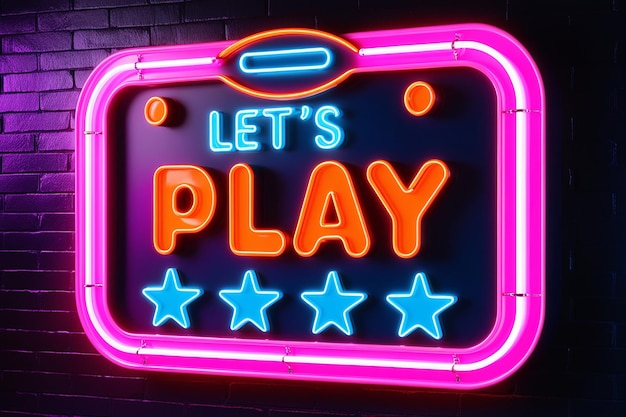 Lets Play neon sign Glowing neon lettering Gaming template