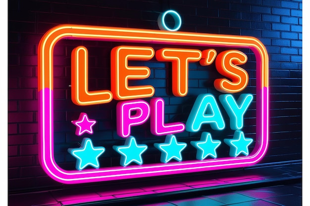 Lets Play neon sign Glowing neon lettering Gaming template