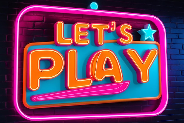 Lets Play neon sign Glowing neon lettering Gaming template