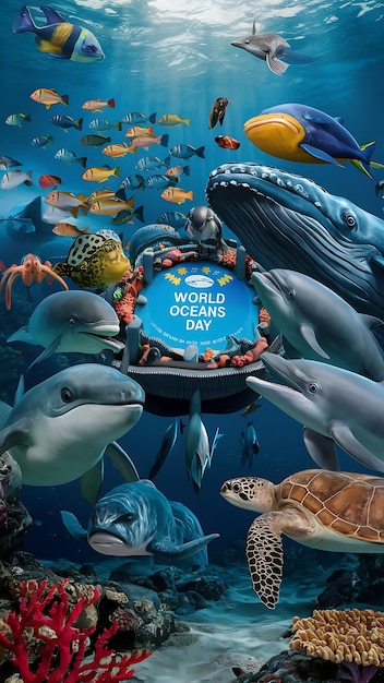 Photo lets save our oceans world oceans day design with underwater ocean