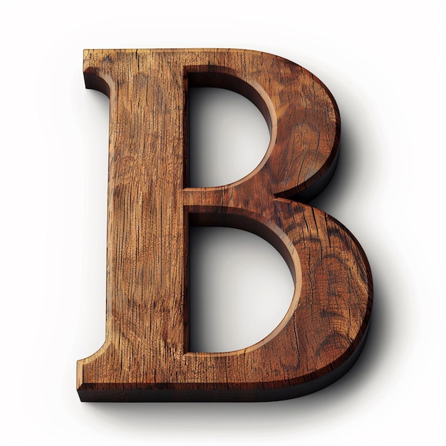 Letter B English font Bold wooden color 3D white background typography