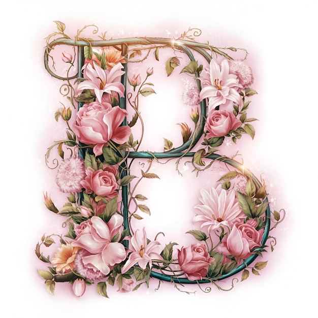 a letter b is painted with pink roses