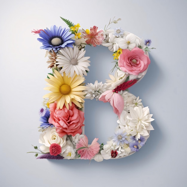 Letter B made of flowers on white background Floral font