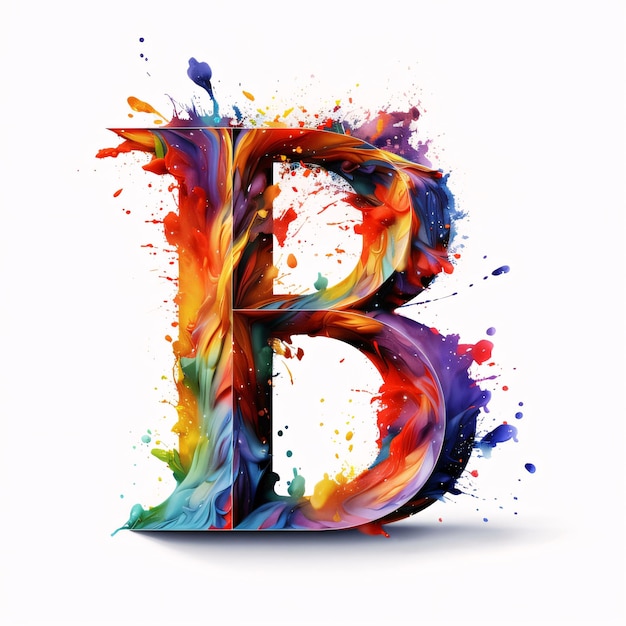 Photo letter b made of multicolored paint splashes isolated on white background