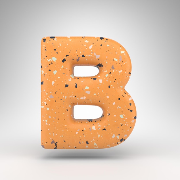 Letter B uppercase on white background. 3D rendered font with orange terrazzo pattern texture.