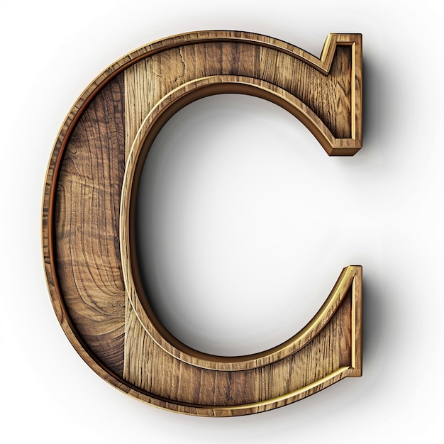 Letter C English font Bold wooden color 3D white background typography