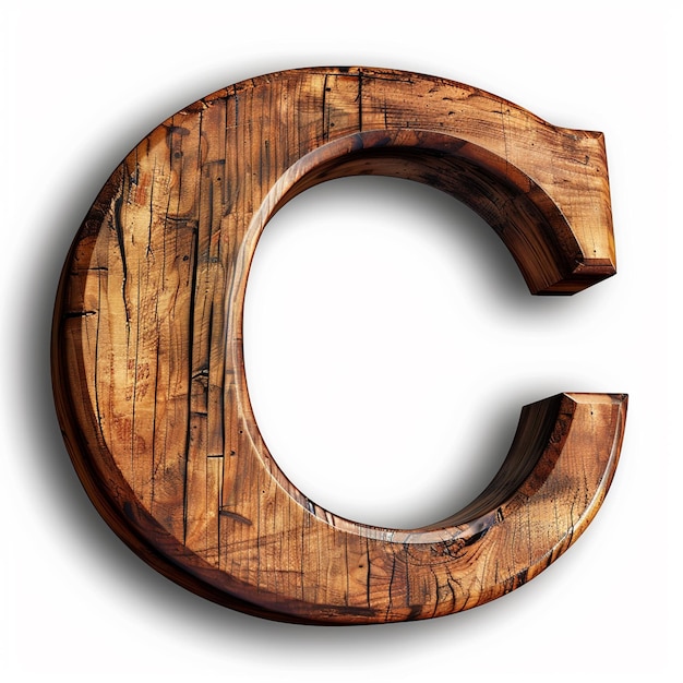 Letter C English font Bold wooden color 3D white background typography