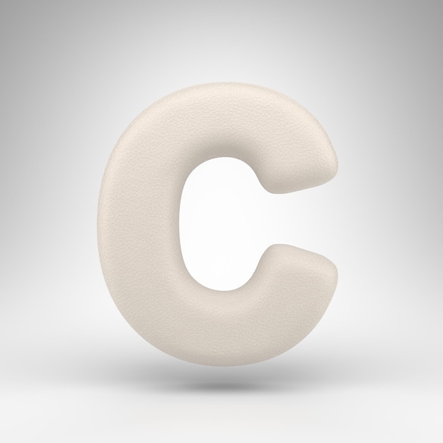 Photo letter c uppercase on white background. white leather 3d rendewhite font with skin texture.