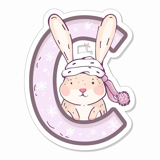 Photo letter c with cute bunny sticker