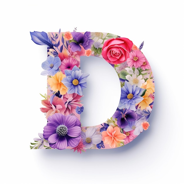 letter D in paper cut style with generic logo floral design