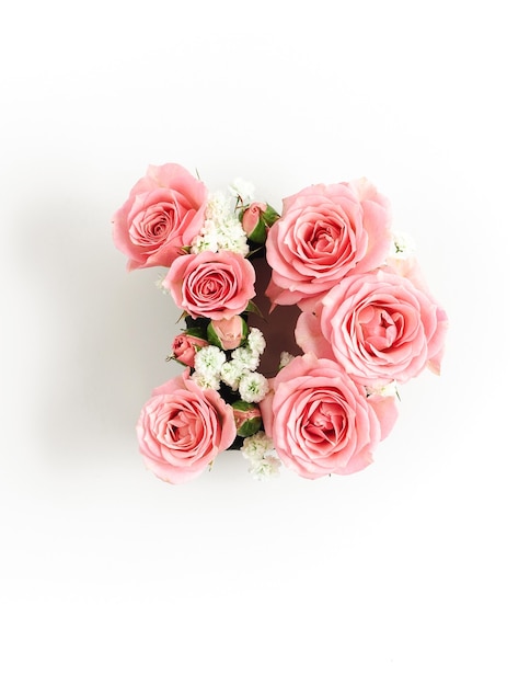 Letter D of pink roses isolated. International women's day template