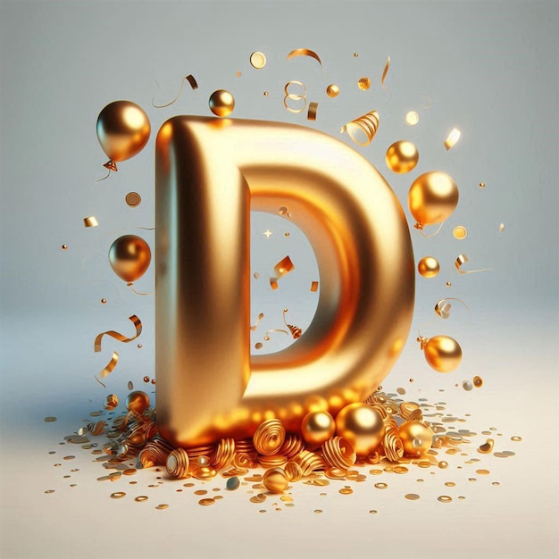 a letter d that is made of gold coins