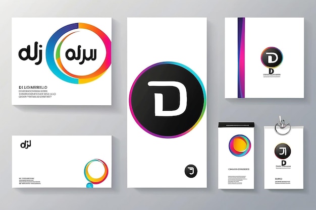 Photo letter dj logotype with colorful circle letter combination logo design with ring sets of business