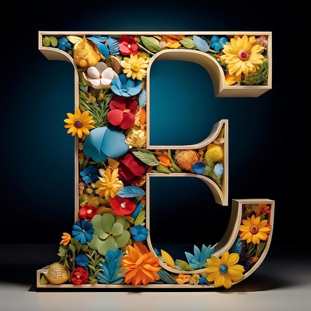 a letter e made out of flowers and leaves