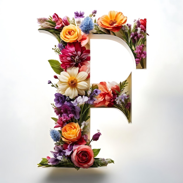 a letter e made out of flowers with a letter p on it