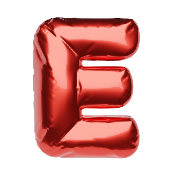 Letter E made of red inflatable balloon isolated on white background 3D rendering illustration