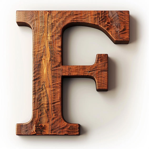 Letter F English font Bold wooden color 3D white background typography