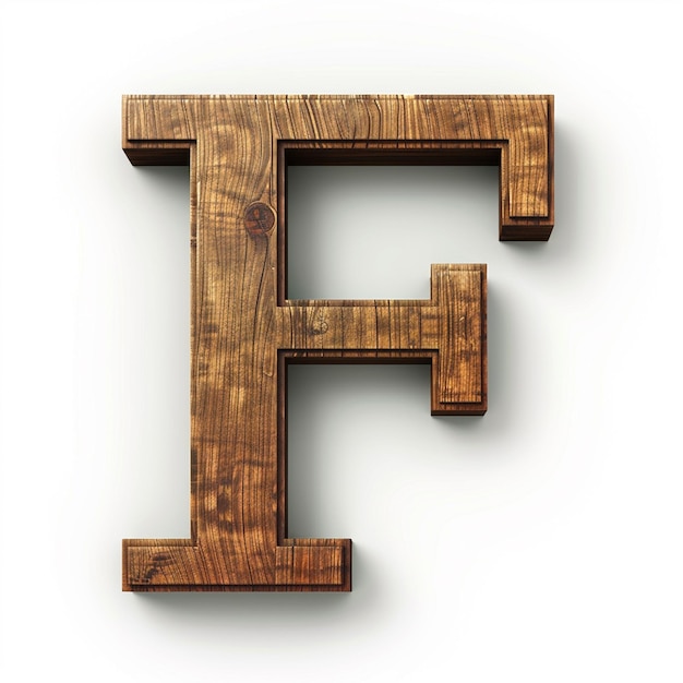 Letter F English font Bold wooden color 3D white background typography