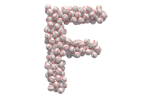 Letter F from baseball balls 3D rendering