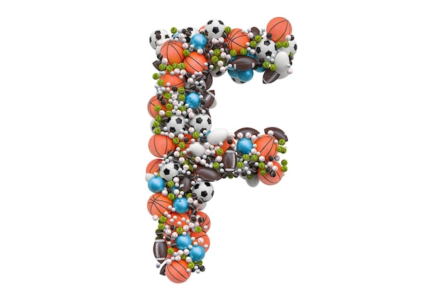 Letter F from sport gaming balls 3D rendering