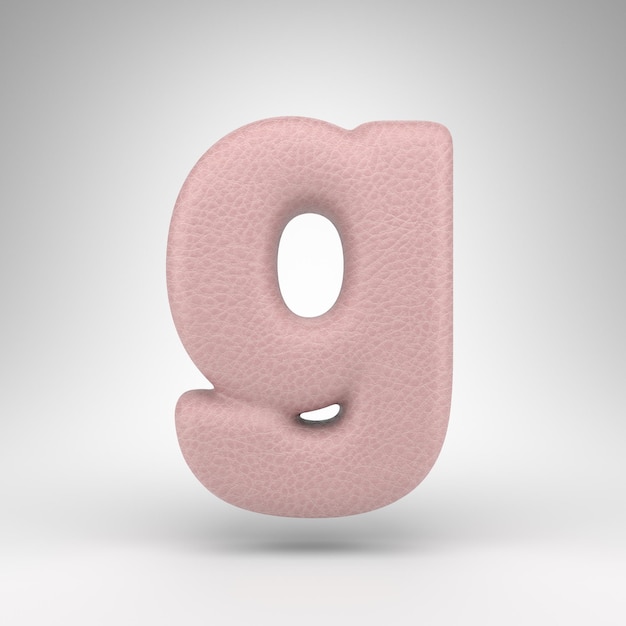 Letter G lowercase on white background. Pink leather 3D rendered font with skin texture.