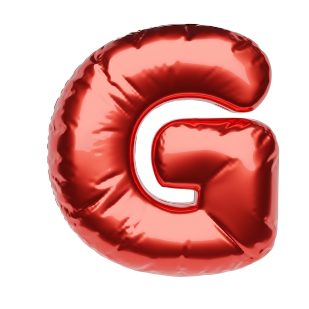 Letter G made of red inflatable balloon isolated on white background 3D rendering illustration