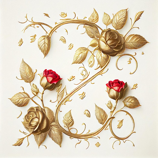 Letter Gold Color Engraved with Graceful vine Flower