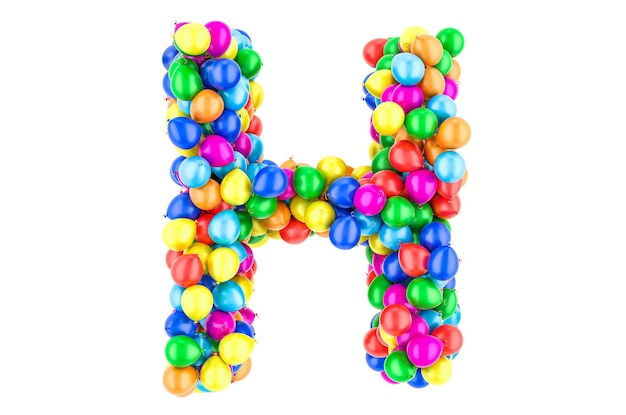 Letter H from colored balloons 3D rendering