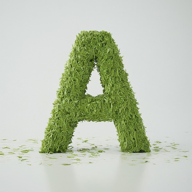 a letter is covered in green grass with some pieces of food