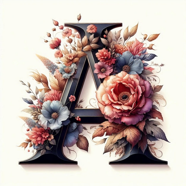 The letter is a element decorated with colorful floral