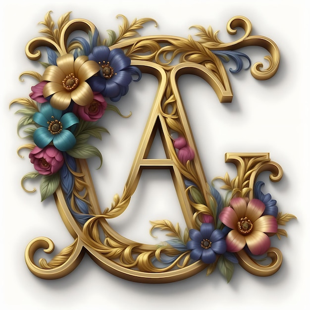 Photo a letter a is hanging from a gold and pink floral design